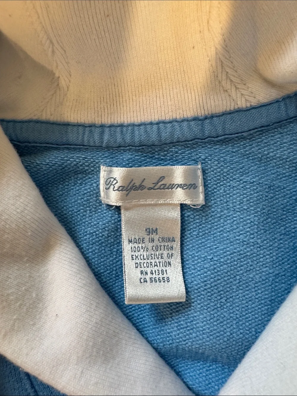 Ralph Lauren Light Blue Fleece One-Piece with Cream Trim